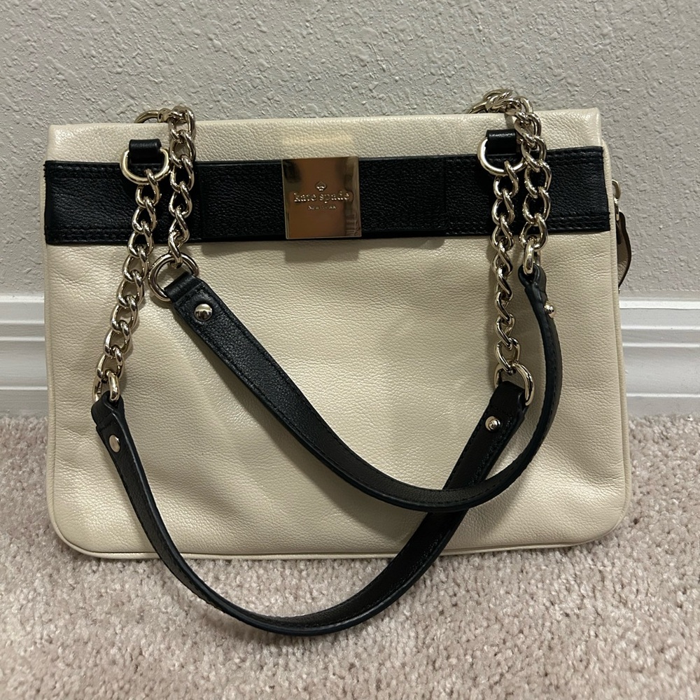 Kate Spade Cream and Black Structured Shoulder Bag